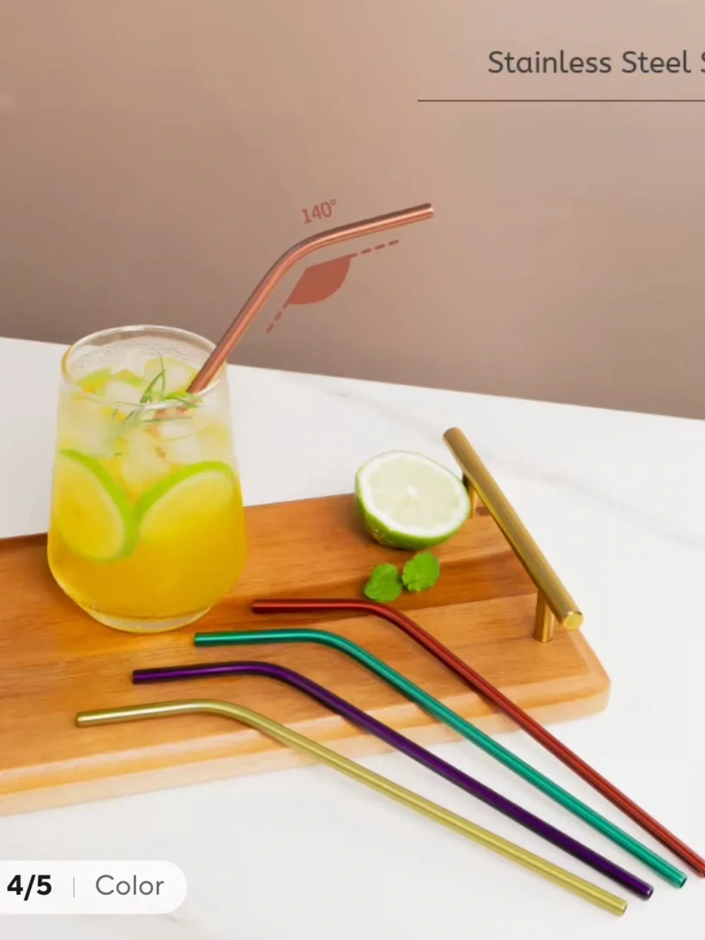 Joie Rainbow Metal Bent Straws - Red, Orange, Yellow, Green, Blue, Purple, Pink